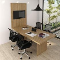 Conjunto Mesa De Escritório Reunião 220cm Com Painel Para Tv Multimóveis Cr25339 Amêndoa