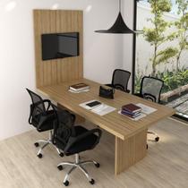 Conjunto Mesa de Escritório Reunião 220cm com Painel para TV Multimóveis CR25339 Conjunto Mesa de Escritório Reunião 220cm com Painel para TV Multimóveis CR25339