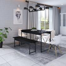 Conjunto Mesa de Jantar 1 Banco Industrial Kit 4 Cadeiras Base Madeira Yescasa