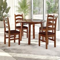 Conjunto Mesa de Jantar 103cm Redonda e 4 Cadeiras Estofadas 100% Madeira Maciça Parit Espresso Móveis