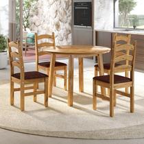 Conjunto Mesa de Jantar 103cm Redonda e 4 Cadeiras Estofadas 100% Madeira Maciça Parit Espresso Móveis