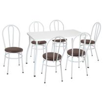 Conjunto Mesa De Jantar 115cm Com 6 Cadeiras Multimóveis Cr50136 Branco Marrom Conjunto Mesa De Jantar 115cm Com 6 Cadeiras Multimóveis Cr50136 Branco Marrom