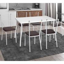 Conjunto Mesa De Jantar 115cm Com 6 Cadeiras Multimóveis Cr50137 Branco Marrom