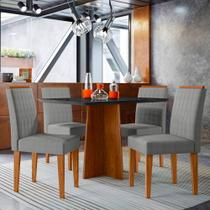 Conjunto Mesa de Jantar 120cm Anitta- Tampo em Mdf com 4 Cadeiras Ana Ypê/Preto/Ln02 -New Ceval