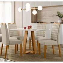 Conjunto Mesa de Jantar 1,20m Lectus Tampo com Vidro e 4 Cadeiras Mariah Ypê/Off White/Ja01- New Ceval