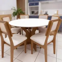 Conjunto Mesa de Jantar 1,35m + 6 Cadeiras em MDF