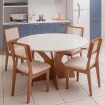 Conjunto Mesa de Jantar 1,35m com Vidro + 4 Cadeiras em MDF Conjunto Mesa de Jantar 1,35m com Vidro + 4 Cadeiras em MDF