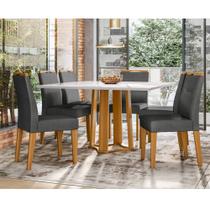 Conjunto Mesa de Jantar 1,35m Treviso Tampo em MDF com Vidro e 6 Cadeiras Itália Ypê/Off White/Ln03 - New Ceval