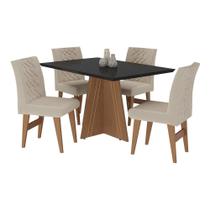 Conjunto Mesa de Jantar 136 cm com 4 cadeiras Marselha Multimóveis EX1007 Madeirado/Preto/Bege