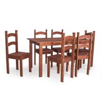 Conjunto Mesa de Jantar 140x70 Rústica com 6 Cadeiras em Madeira Maciça Chocolate - MB Móveis