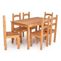 Conjunto Mesa de Jantar 140x70 Rústica com 6 Cadeiras em Madeira Maciça Mel - MB Móveis Conjunto Mesa de Jantar 140x70 Rústica com 6 Cadeiras em Madeira Maciça Mel - MB Móveis