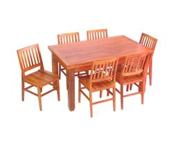 Conjunto Mesa de Jantar 1,5m com 6 Cadeiras Conforto Madeira Demolição Peroba Rosa Natural