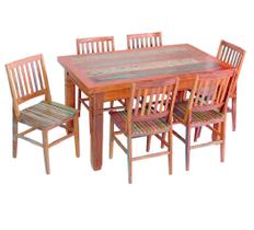 Conjunto Mesa de Jantar 1,5m com 6 Cadeiras Conforto Madeira Demolição Peroba Rosa Patina