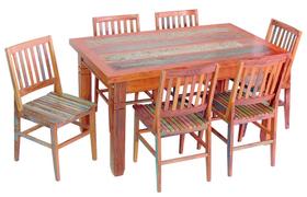 Conjunto Mesa de Jantar 1,5M Com 6 Cadeiras Madri em Madeira Maciça Com Pátina