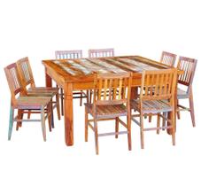 Conjunto Mesa de Jantar 1,5x1,5 M 8 Cadeiras Madri Madeira de Demolição com Pátina