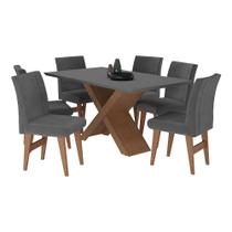 Conjunto Mesa de Jantar 160 cm com 6 cadeiras Lisboa Multimóveis EX1008 Madeirado/Grafite