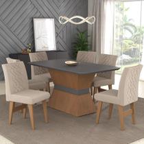 Conjunto Mesa de Jantar 160 cm com 6 cadeiras Nairobi Multimóveis EX1011 Madeirado/Grafite/Bege