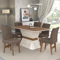 Conjunto Mesa de Jantar 160 cm com 6 cadeiras Oslo Multimóveis EX1010 Madeirado/Off White/Castor