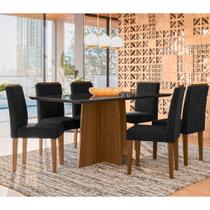 Conjunto Mesa de Jantar 1,60m Anitta Tampo em Mdf com Vidro e 6 cadeiras Ana Imbuia/Preto/Ja03 - New Ceval