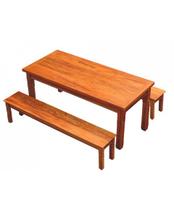 Conjunto Mesa de Jantar 2m 2 Bancos Ripado Madeira de Demolição Peroba Rosa Natural