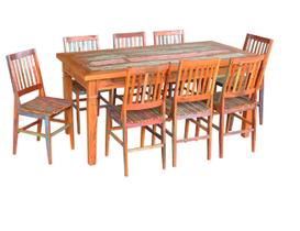 Conjunto Mesa de Jantar 2m 8 Cadeiras Conforto Madeira de Demolição Peroba Rosa Patina
