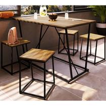 Conjunto Mesa De Jantar 4 Banquetas Baixa Preto Noce Oro PP Milani Store