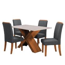 Conjunto Mesa de Jantar 4 Cadeiras Grécia com Tampo de Vidro 1,36m - Dobuê - Madeirado/Grafite