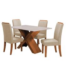 Conjunto Mesa De Jantar 4 Cadeiras Grécia Tampo De Vidro 1,36m - Dobuê- Madeirado / Bege Conjunto Mesa De Jantar 4 Cadeiras Grécia Tampo De Vidro 1,36m - Dobuê- Madeirado / Bege