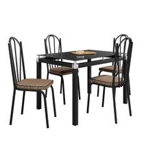 Conjunto Mesa de Jantar 4 Cadeiras Malva Tampo Vidro 107cm SF Preto 121 Assento Rattan - Combo Stock
