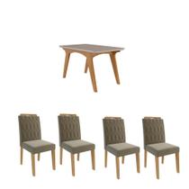 Conjunto Mesa de Jantar 4 Cadeiras MDF Cimol Branco Bege