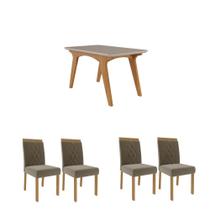 Conjunto Mesa de Jantar 4 Cadeiras MDF Cimol Branco Bege