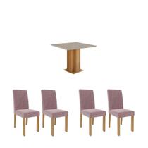 Conjunto Mesa de Jantar 4 Cadeiras MDF Cimol Branco Rosa