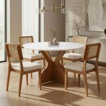 Conjunto Mesa de Jantar + 4 Cadeiras Tecido Bouclé em MDF Conjunto Mesa de Jantar + 4 Cadeiras Tecido Bouclé em MDF