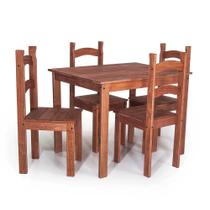 Conjunto Mesa de Jantar 4 Lugares com 4 Cadeiras em Madeira Maciça Chocolate - Móveis Britz