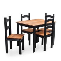 Conjunto Mesa de Jantar 4 Lugares com 4 Cadeiras em Madeira Maciça Mel/Preto - Móveis Britz
