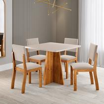 Conjunto Mesa de Jantar 4 Lugares Quadrada em MDF Tulipa Mel e Bege Conjunto Mesa de Jantar 4 Lugares Quadrada em MDF Tulipa Mel e Bege