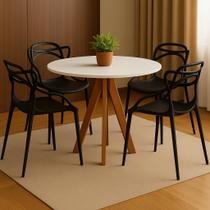 Conjunto Mesa de Jantar 4 Lugares Redonda com Cadeiras Pretas Allegra Design Moderno Conjunto Mesa de Jantar 4 Lugares Redonda com Cadeiras Pretas Allegra Design Moderno