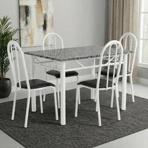 Conjunto Mesa de Jantar 4 Lugares Retangular em Aço com Tampo em Granito Monique Mescla Branco/Preto