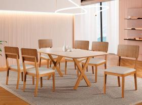 Conjunto Mesa de Jantar 6 Cadeiras Madeira Maciça, Tampo MDF e Vidro Conjunto Mesa de Jantar 6 Cadeiras Madeira Maciça, Tampo MDF e Vidro