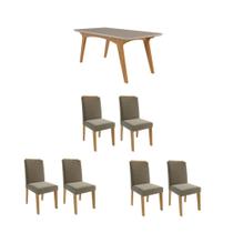 Conjunto Mesa de Jantar 6 Cadeiras MDF Cimol Branco Bege