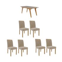 Conjunto Mesa de Jantar 6 Cadeiras MDF Cimol Branco Bege