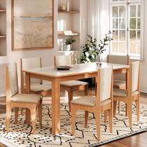 Conjunto Mesa de Jantar 6 Cadeiras SARA 136cm Madeira Off White Sala de Jantar Moderna Resistente Compacta 6 Lugares Design Elegante Conjunto Mesa de Jantar 6 Cadeiras SARA 136cm Madeira Off White Sala de Jantar Moderna Resistente Compacta 6 Lugares Design Elegante