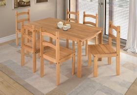 Conjunto Mesa de Jantar 6 Lugares com 6 Cadeiras em Madeira Maciça Arte e Estilo