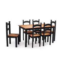Conjunto Mesa de Jantar 6 Lugares com 6 Cadeiras em Madeira Maciça Mel/Preto - Móveis Britz Conjunto Mesa de Jantar 6 Lugares com 6 Cadeiras em Madeira Maciça Mel/Preto - Móveis Britz