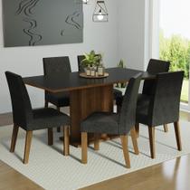 Conjunto Mesa de Jantar 6 Lugares Tampo de Madeira Renata Madesa