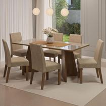 Conjunto Mesa de Jantar 6 Lugares Tampo de Vidro Valerie Madesa