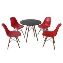 Conjunto Mesa de jantar 80cm + 4 cadeiras Eames Preto/Vermelho - Travel Max