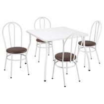 Conjunto Mesa De Jantar 90cm Com 4 Cadeiras Multimóveis Cr50133 Branco Marrom Conjunto Mesa De Jantar 90cm Com 4 Cadeiras Multimóveis Cr50133 Branco Marrom