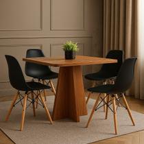 Conjunto Mesa de Jantar 90cm Quadrada em Madeira + 4 Cadeiras Eames Pretas Pés de Madeira Design Moderno e Sofisticado Conjunto Mesa de Jantar 90cm Quadrada em Madeira + 4 Cadeiras Eames Pretas Pés de Madeira Design Moderno e Sofisticado
