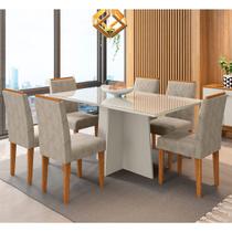 Conjunto Mesa de Jantar Ana 1,60m Tampo de Madeira com Vidro Colado e 6 Cadeiras Amanda Cor Offwhite Ypê WD25 New Ceval